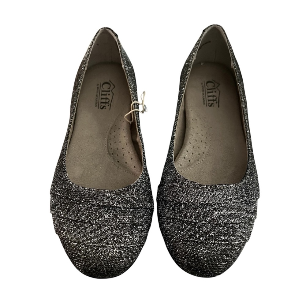 CLIFFS SHOES, Women’s Size 6.5 Wide, Pewter Grey Metallic Clara Ballet Flat, NEW